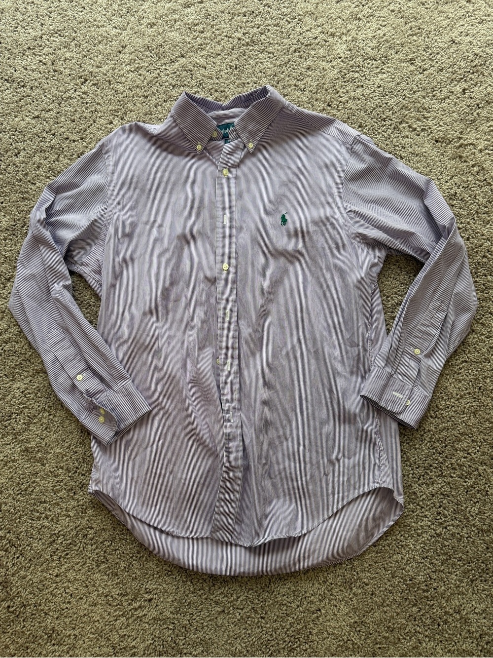 Ralph Lauren Men's Purple and White Striped Button-Down Shirt
